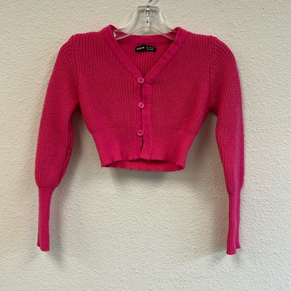 SHEIN Fitted Cropped Cardigan Hot Pink Long Sleeve Sweater Size S 🎉 - Picture 2 of 6